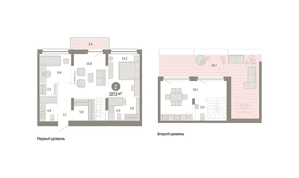 Новая 2-к квартира
 127.2 м² на 7/7 этаже в ЖК «Квартал Нефть» в городе Тюмень 