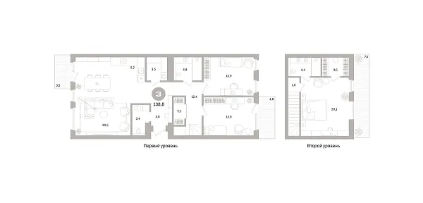 Новая 3-к квартира
 138.83 м² на 7/8 этаже в ЖК «Северный ветер» в городе Тюмень 