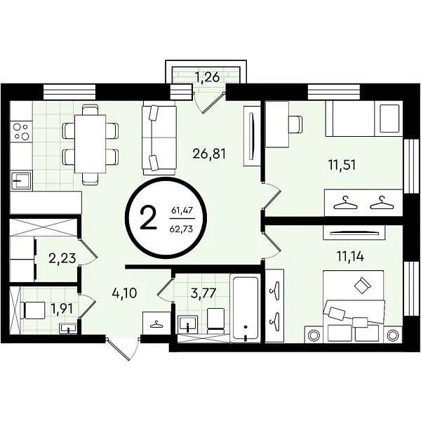 Квартира, 62 кв.м., Тюмень, Тюменская область, Александра Звягина