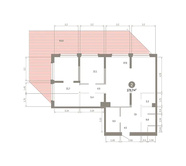 Количество комнат: 2,  173.65 кв.м.