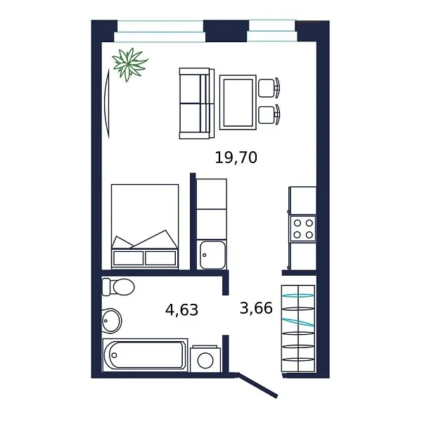 Новая квартира-студия
 28 м² на 7/19 этаже в ЖК «Норден» в городе Тюмень 