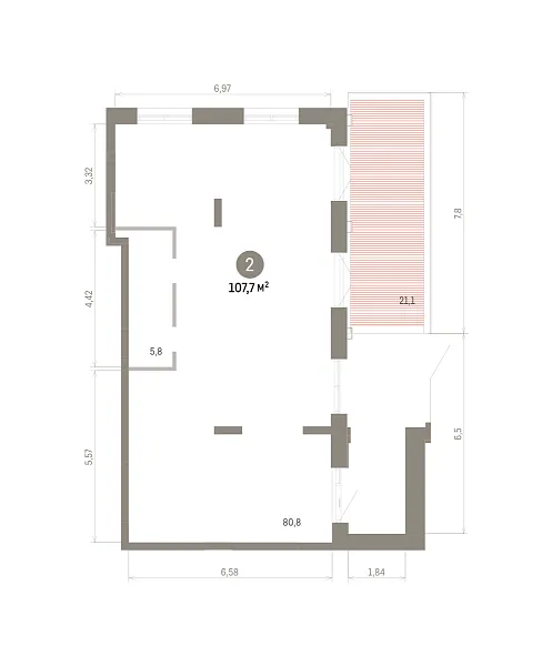 Количество комнат: 2,  107.7 кв.м.