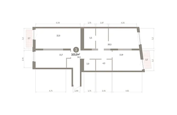 Количество комнат: 3,  103.4 кв.м.