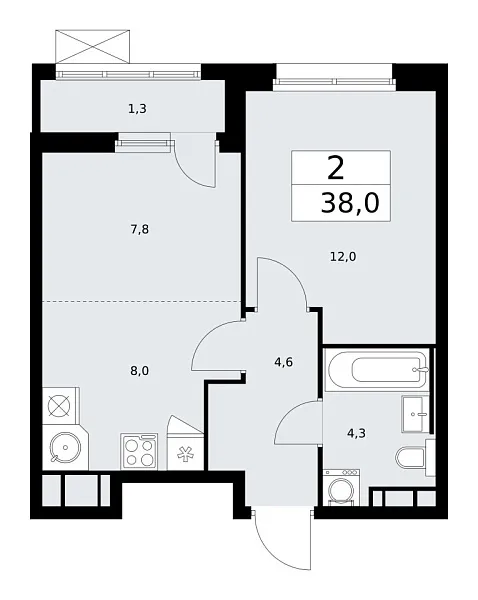 Новая 2-к квартира
 38 м² на 13/17 этаже в ЖК «Скандинавия» в городе Тюмень 