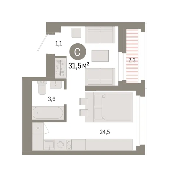 Новая квартира-студия
 31.46 м² на 13/25 этаже в ЖК «Зарека» в городе Тюмень 