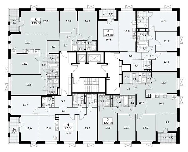 Количество комнат: 4,  97.5 кв.м.