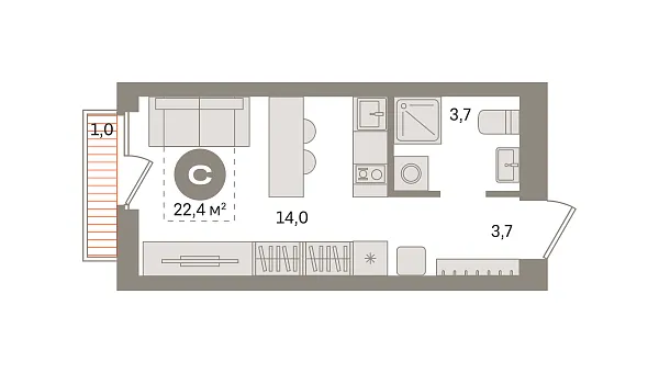 Новая квартира-студия
 22.42 м² на 12/17 этаже в ЖК «Первый квартал» в городе Тюмень 