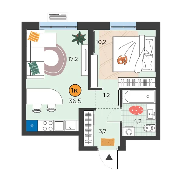 Новая 1-к квартира
 36.5 м² на 10/25 этаже в ЖК «Корней» в городе Тюмень 