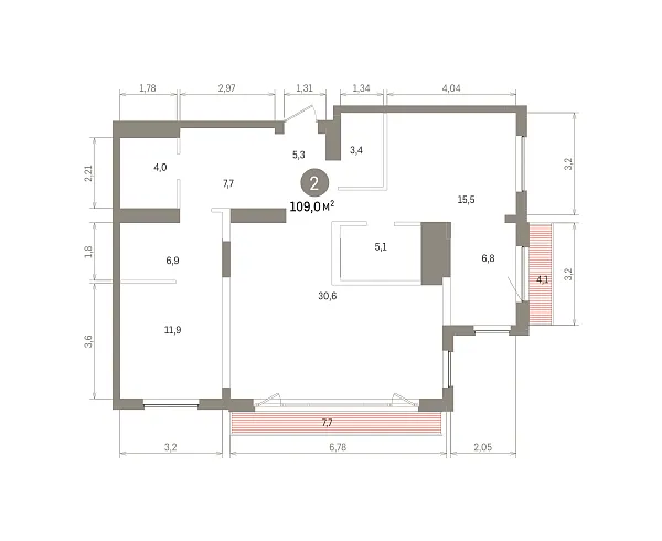 Количество комнат: 2,  109.02 кв.м.