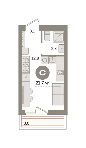 Новая квартира-студия
 21.7 м² на 5/9 этаже в ЖК «Первый квартал» в городе Тюмень 