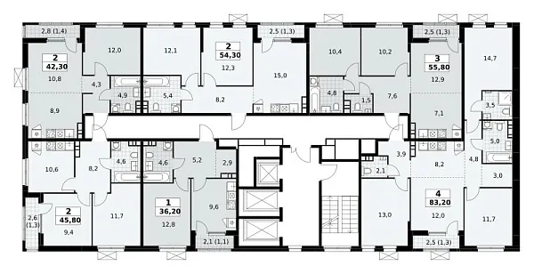 Количество комнат: 2,  42.3 кв.м.