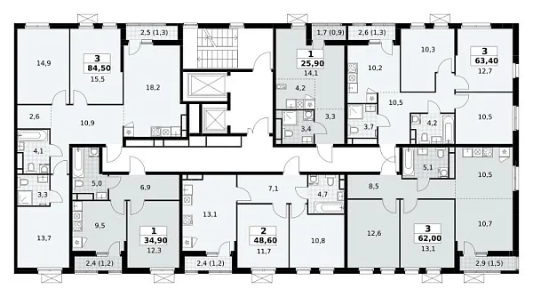 Количество комнат: 3,  63.4 кв.м.
