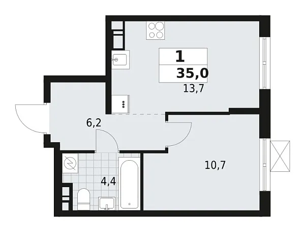 Новая 1-к квартира
 35 м² на 3/12 этаже в ЖК «А101 Всеволожск» в городе Тюмень 