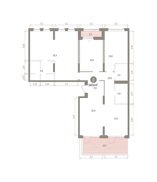 Количество комнат: 3,  147.38 кв.м.