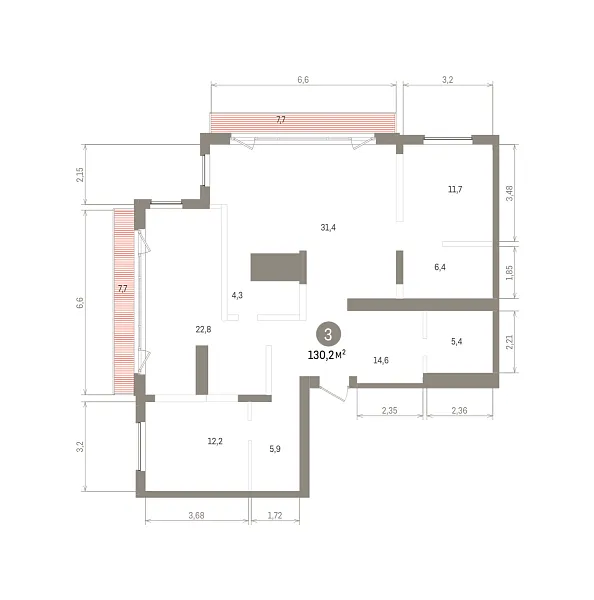 Количество комнат: 3,  130.2 кв.м.