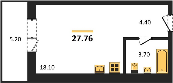 Новая квартира-студия
 27.76 м² на 5/5 этаже в ЖК «Лермонтов» в городе Тюмень 