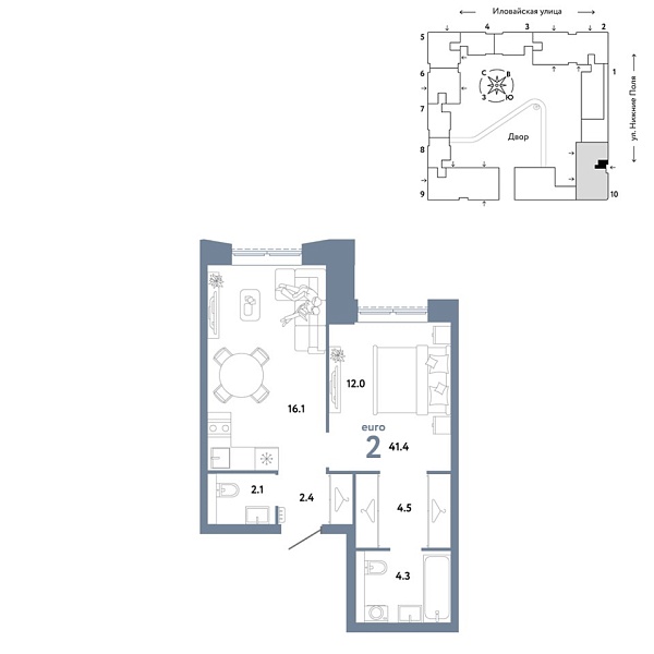 Новая 2-к квартира
 41.4 м² на 26/38 этаже в ЖК «Страна.Заречная» в городе Тюмень 