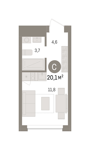 Новая квартира-студия
 20.07 м² на 5/7 этаже в ЖК «Европейский квартал» в городе Тюмень 