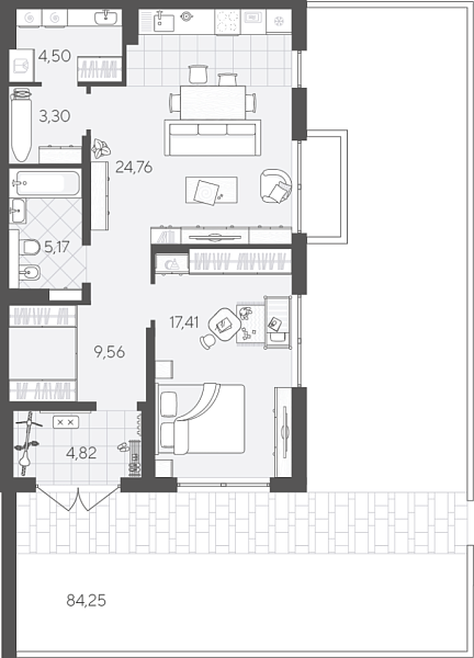 Новая 1-к квартира
 69.52 м² на 1/9 этаже в ЖК «Скандиа. Квартал в Комарово Парк» в городе Тюмень 