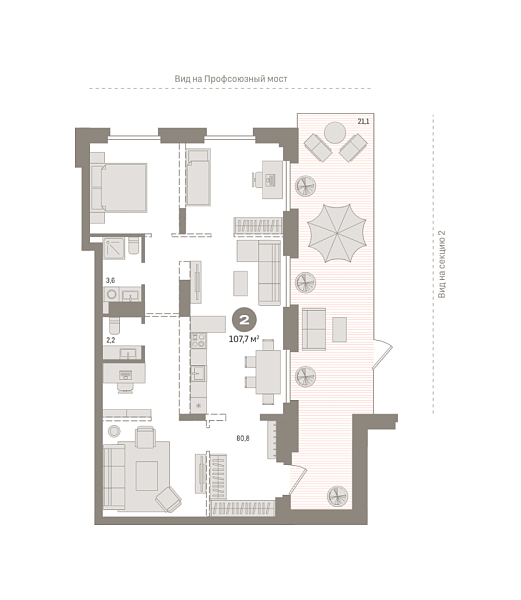 Новая 2-к квартира
 107.7 м² на 1/9 этаже в ЖК «Речной порт» в городе Тюмень 