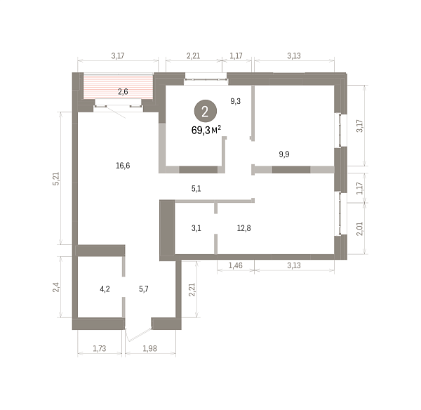 Количество комнат: 3,  69.3 кв.м.
