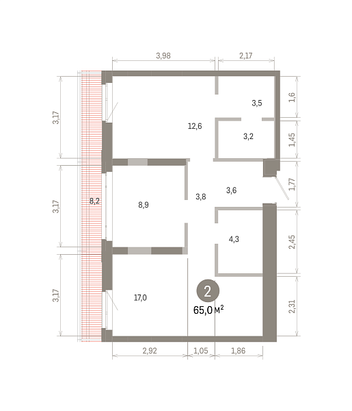 Количество комнат: 2,  65.02 кв.м.
