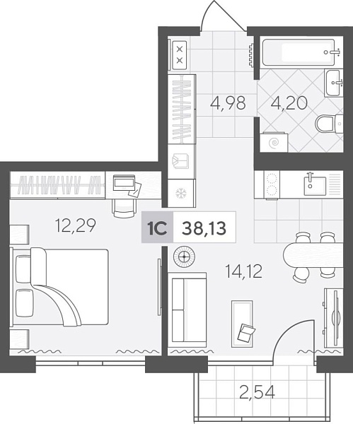 Новая 1-к квартира
 38.13 м² на 2/4 этаже в ЖК «Скандиа. Квартал у Озера» в городе Тюмень 