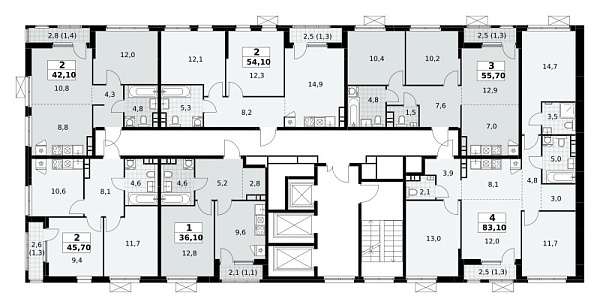Количество комнат: 2,  54.1 кв.м.