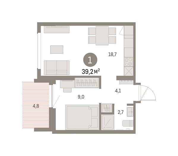 Новая 1-к квартира
 39.22 м² на 4/9 этаже в ЖК «Брусника в Академическом» в городе Тюмень 