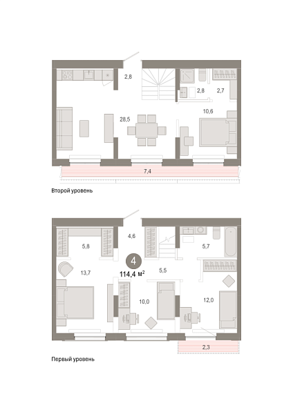 Новая 4-к квартира
 114.35 м² на 6/7 этаже в ЖК «Октябрьский на Туре» в городе Тюмень 