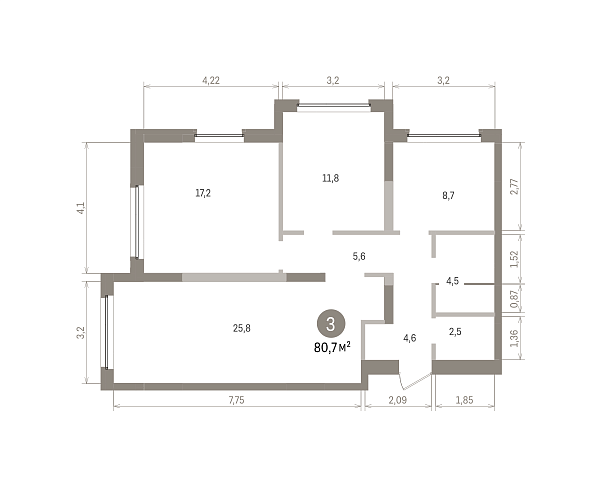 Количество комнат: 3,  80.66 кв.м.