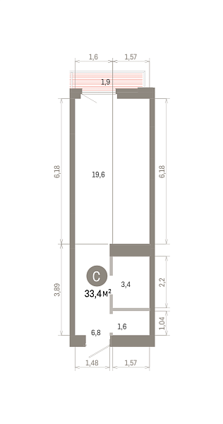 Количество комнат: Студия,  33.38 кв.м.