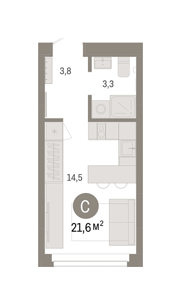 Новая квартира-студия
 21.57 м² на 3/7 этаже в ЖК «Республики 205» в городе Тюмень 