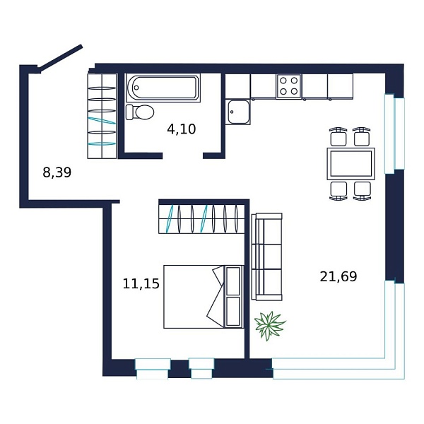 Новая 1-к квартира
 44.7 м² на 8/19 этаже в ЖК «Норден» в городе Тюмень 