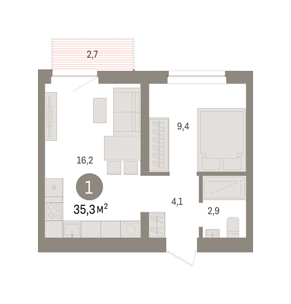 Новая 1-к квартира
 35.3 м² на 6/8 этаже в ЖК «Речной порт» в городе Тюмень 