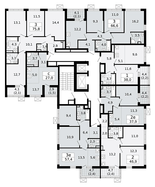 Количество комнат: 2,  45.9 кв.м.
