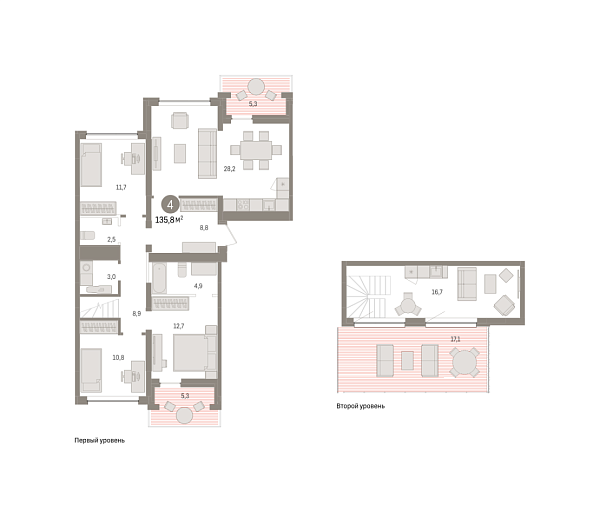 Новая 4-к квартира
 135.8 м² на 7/7 этаже в ЖК «Европейский квартал» в городе Тюмень 