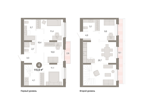 Новая 4-к квартира
 115.76 м² на 8/9 этаже в ЖК «Октябрьский на Туре» в городе Тюмень 