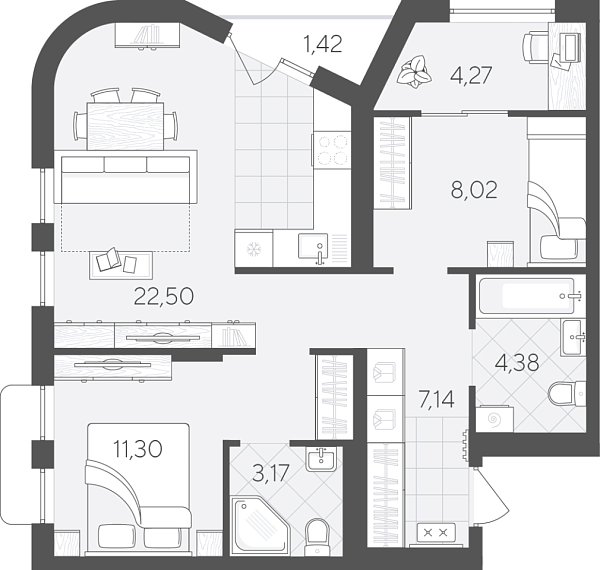 Новая 2-к квартира
 62.2 м² на 9/9 этаже в ЖК «Скандиа. Квартал в Комарово Парк» в городе Тюмень 