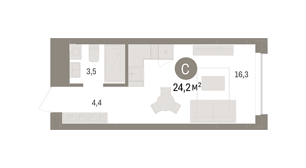Новая квартира-студия
 24.17 м² на 2/4 этаже в ЖК «Европейский квартал» в городе Тюмень 
