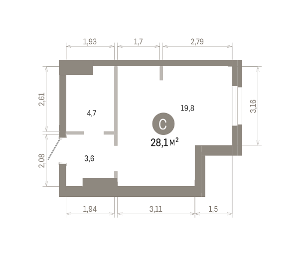 Количество комнат: Студия,  27.66 кв.м.