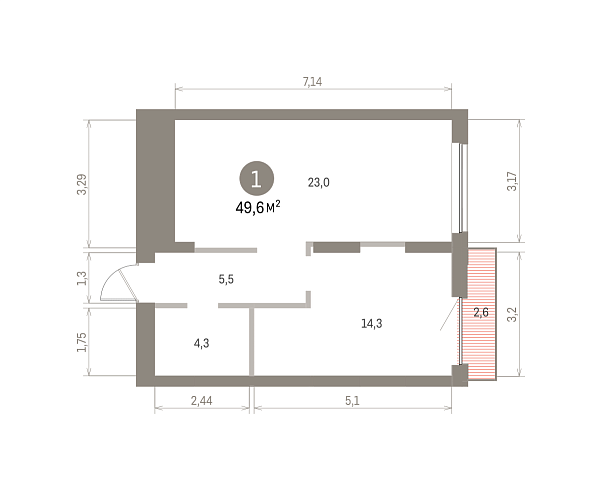 Количество комнат: 1,  49.59 кв.м.