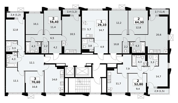 Количество комнат: 2,  52.8 кв.м.