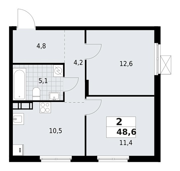 Новая 2-к квартира
 48.6 м² на 8/9 этаже в ЖК «А101 Всеволожск» в городе Тюмень 