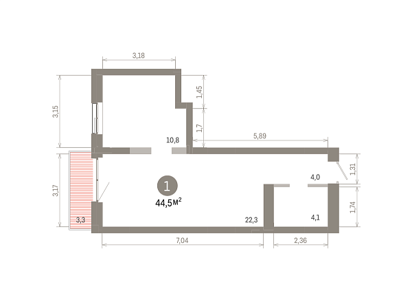 Количество комнат: 1,  44.47 кв.м.