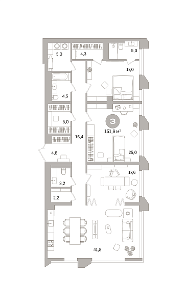Количество комнат: 3,  151.59 кв.м.