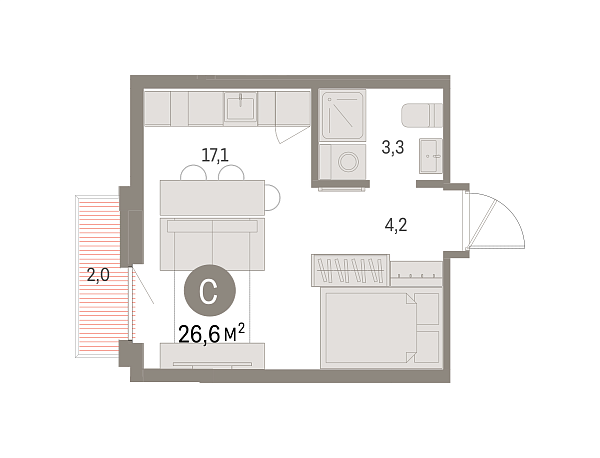 Новая квартира-студия
 26.63 м² на 4/9 этаже в ЖК «Брусника в Академическом» в городе Тюмень 