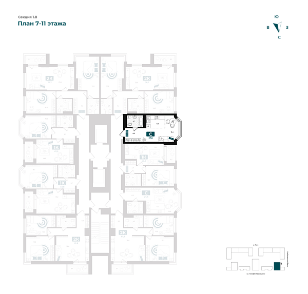 Количество комнат: Студия,  27.8 кв.м.