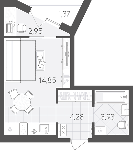 Новая квартира-студия
 27.38 м² на 8/9 этаже в ЖК «Скандиа. Квартал в Комарово Парк» в городе Тюмень 