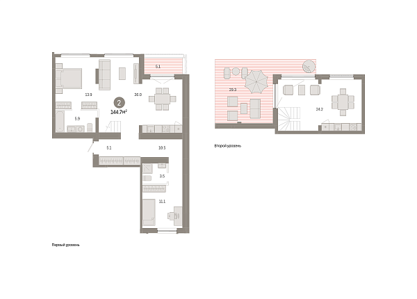 Новая 2-к квартира
 144.68 м² на 8/8 этаже в ЖК «Октябрьский на Туре» в городе Тюмень 